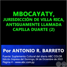MBOCAYATY, JURISDICCIN DE VILLA RICA, ANTIGUAMENTE LLAMADA CAPILLA DUARTE (2) - Por ANTONIO RAMN BARRETO - Domingo, 04 de Diciembre de 2022